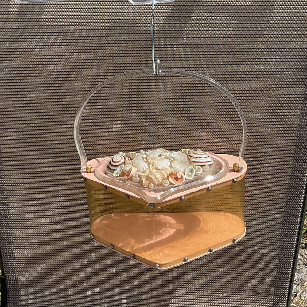 Vintage 1950s lucite box purse with shells Unique Shell-Embellished Handbag